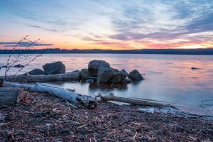 A photo of dawn breaking over the Hudson River at Lighthouse Park in Ulster Park on April Fools Day.