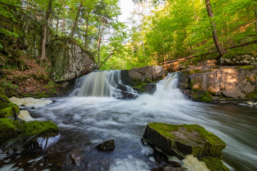 A 1-second long exposure photograph of the Middle Falls at John Burroughs Nature Sanctuary in Highland, NY.