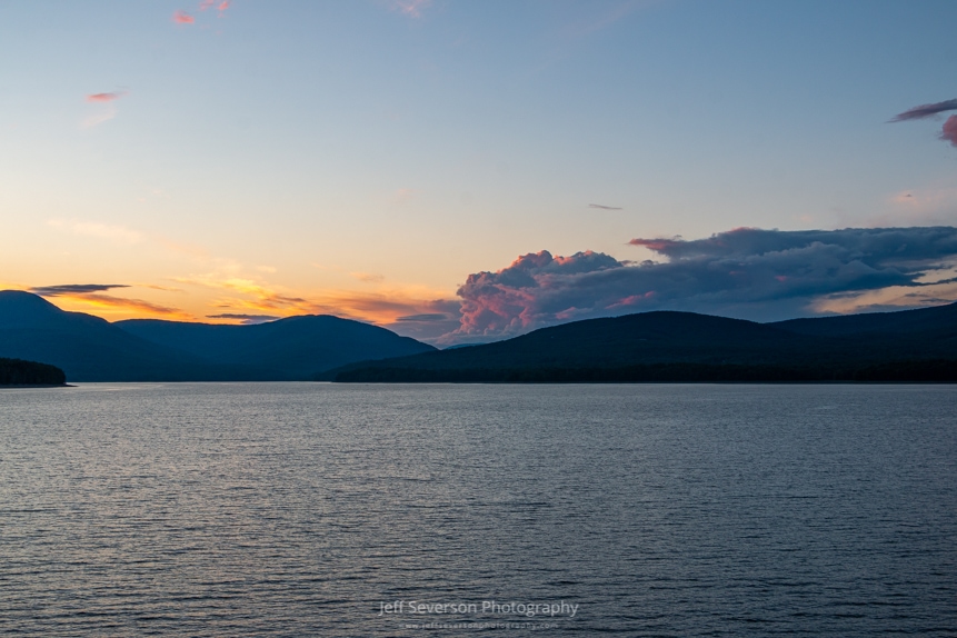 A photo of a sunset over the Ashokan Reservoir