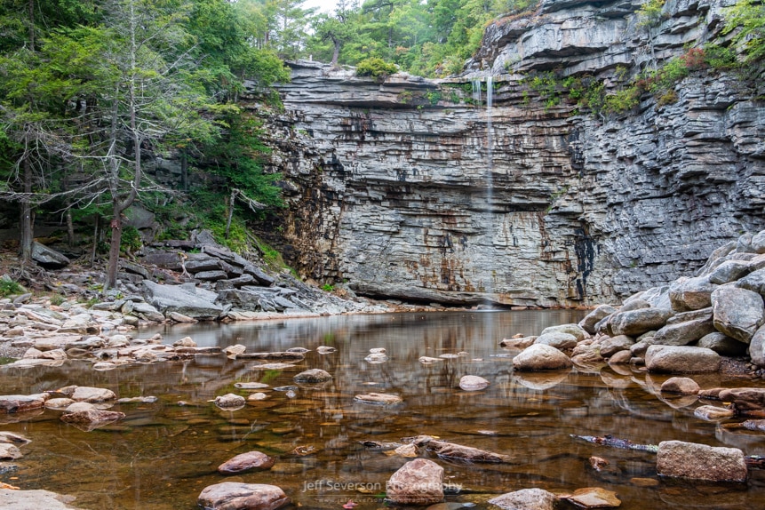 A photo of Awosting Falls while looking up the Peterskill at Minnewaska State Park Preserve.