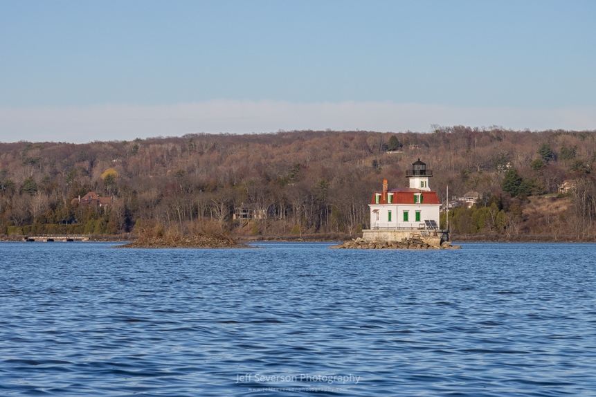 A photo of the Esopus Lighthouse on the Hudson River on an April evening.