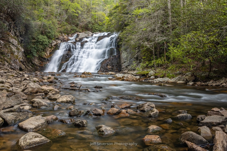 A long exposure photograph of the Laurel Falls waterfall in Hampton, TN.
