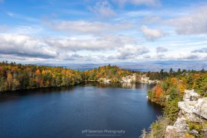 A photo overlooking Lake Minnewaska on an October morning at Minnewaska State Park in Kerhonkson, NY.