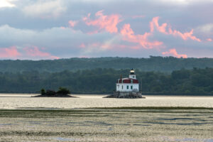 Colorful clouds over the Hudson River's Esopus Lighthouse during a September sunrise.