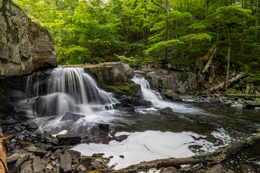 A long exposure photo of the waterfall known as Middle Falls on Black Creek in the Town of Esopus on a June evening.