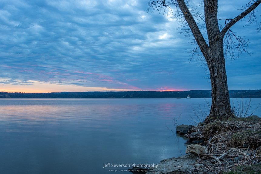 A subtle March sunrise from along the shore of the Hudson River at Lighthouse Park in Ulster Park.